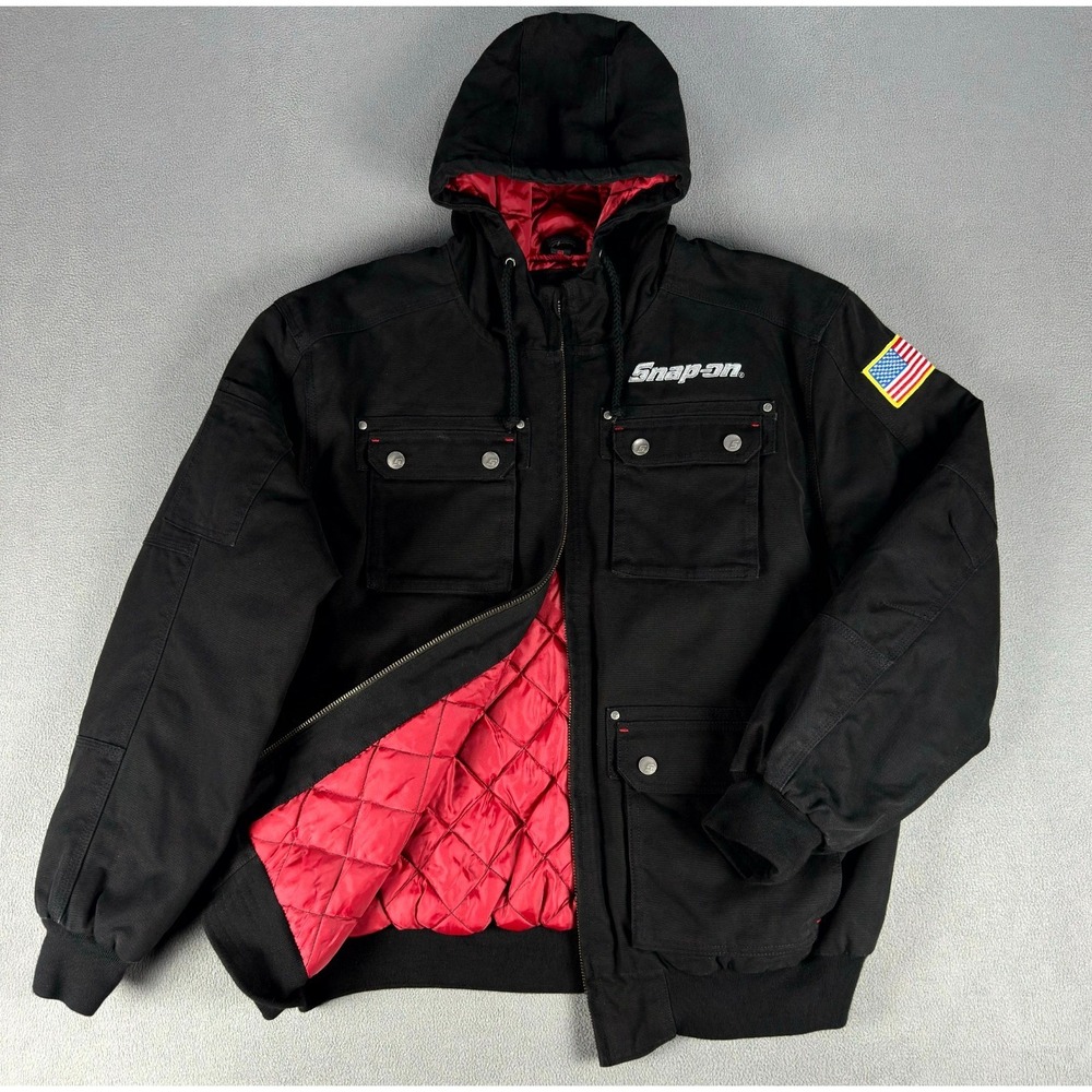 Snap On Tools Jacket XL Black Utility RA Canvas Workwear Red‎ Quilt Lined Heavy